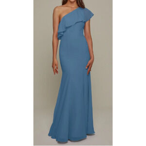 AW BRIDAL 2 XS dusty blue chiffon Felicia formal bridesmaid maxi dress NEW B135